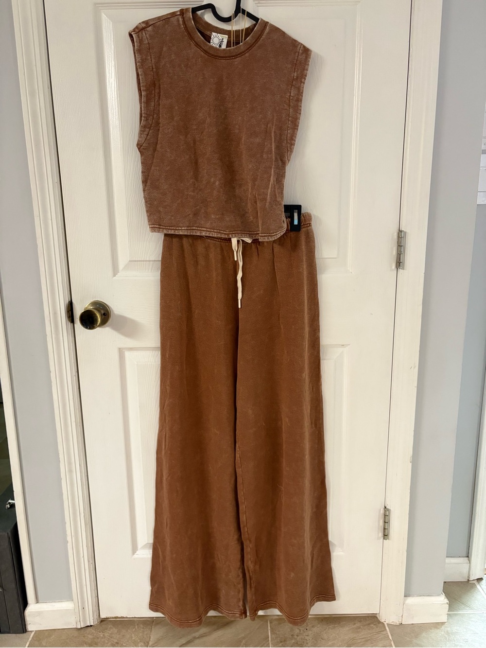 NEW aerie Washed Brown Wide-Leg Sweatpants Set